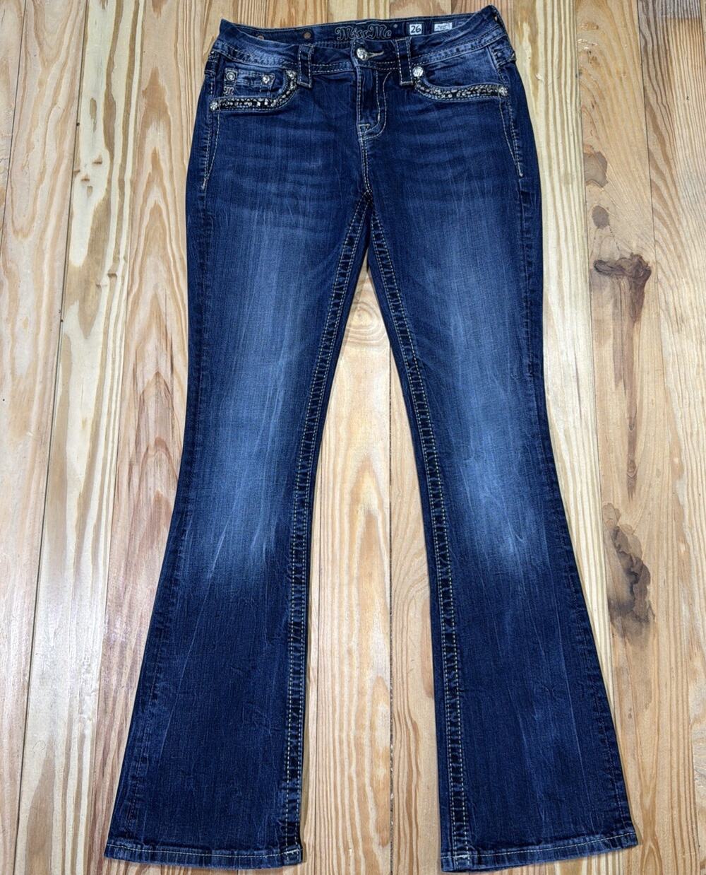 Miss Me Sequin Embellished Mid Rise Bootcut Jeans Denim Size 26